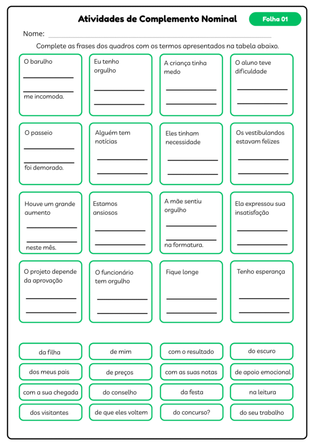 foto png Complemento Nominal - Folha do aluno